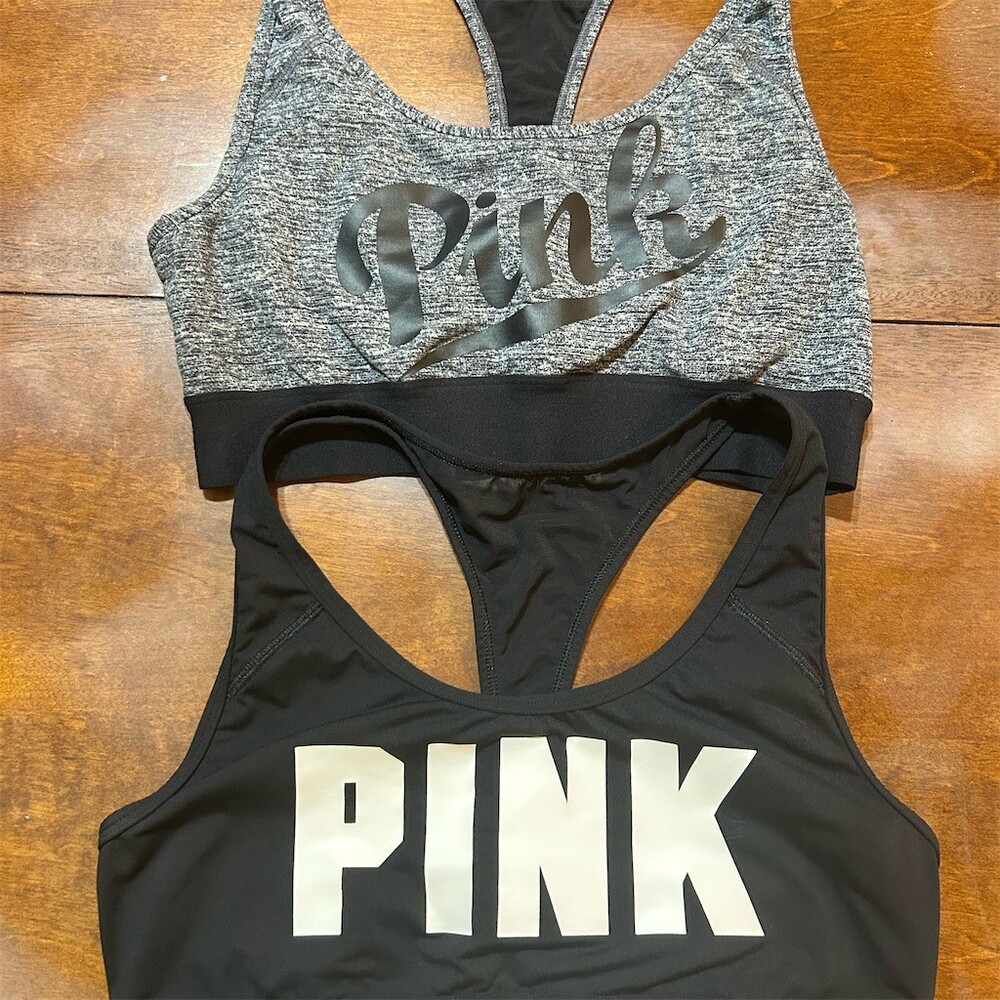 Victoria's Secret PINK Ultimate Sports Bras Lot of 2 Womens L Black Gray